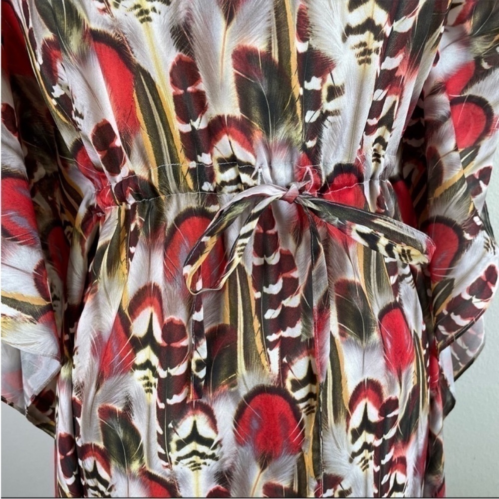 TRAFFIC PEOPLE Feather Print Caftan Maxi size XS - Picture 5 of 9